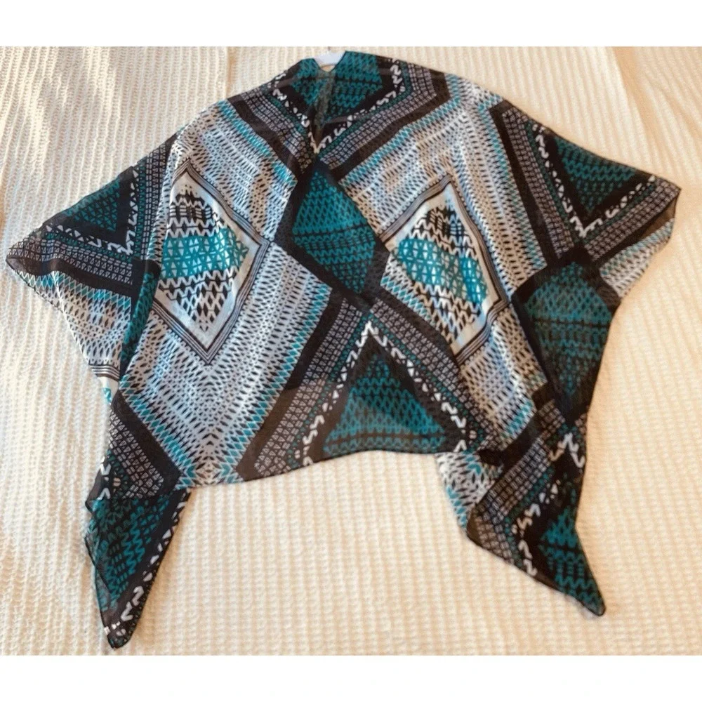 Women's Boho One Size Fits All Swim Suit Cover,‎ Light Weight, Teal Black White